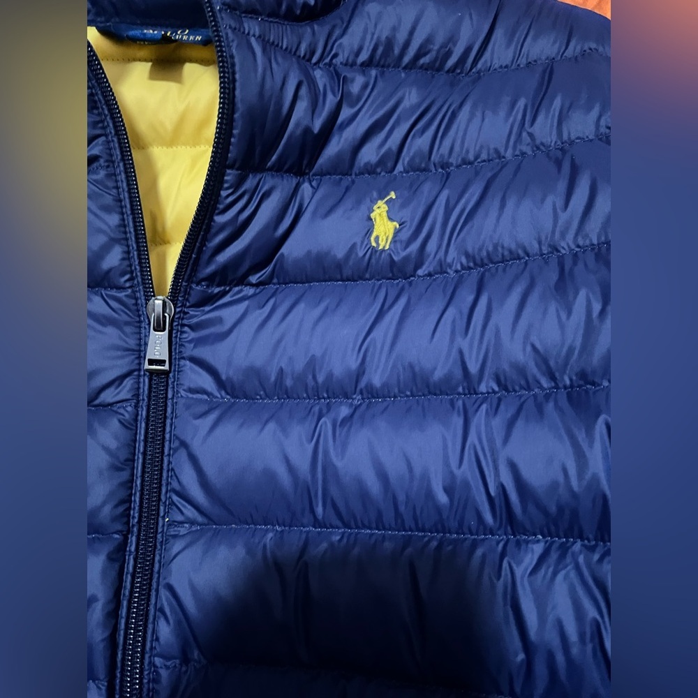 Polo Ralph Lauren Kids XL 18-20 Lightweight Puffer Jacket Navy Blue & Yellow
